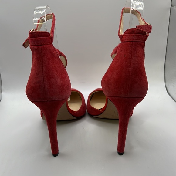 Jessica Simpson Red Strappy High Heels Stiletto Shoes Pumps Suede Leather Ankle - Picture 3 of 15